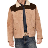 Mens Beige And Brown Suede Shearling Collar Dutton Jacket