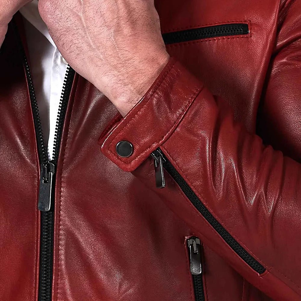 Burgundy Lambskin Real Leather Biker Jacket