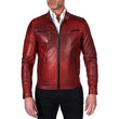 Mens Burgundy Lambskin Real Leather Biker Jacket