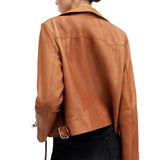 Women’s Tan Real Leather Biker Jacket