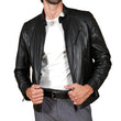 Men's Quilted Black Cafe Racer Leather Jacket