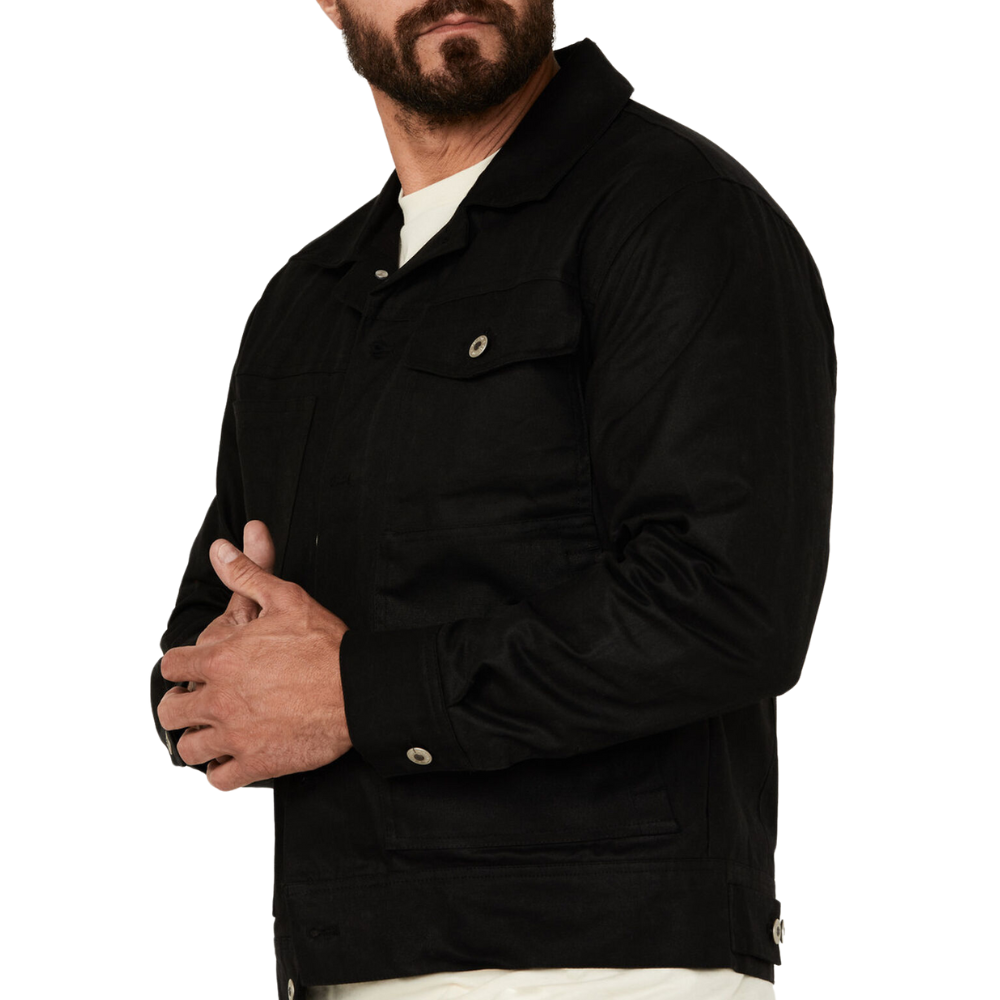 Men's Field Solid Black Canvas Jacket