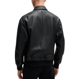 Men's Lamsbkin Black Relaxed Fit Black Bomber Jacket