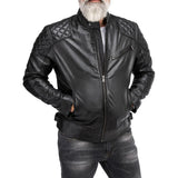 Mens Padded Black Cafe Racer Leather Jacket