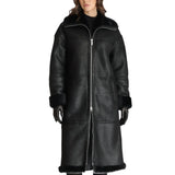 Women’s Full-Length Black Shearling Leather Coat – Ultimate Winter Warmth