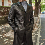 Men's Real Black Lamb Leather long Coat