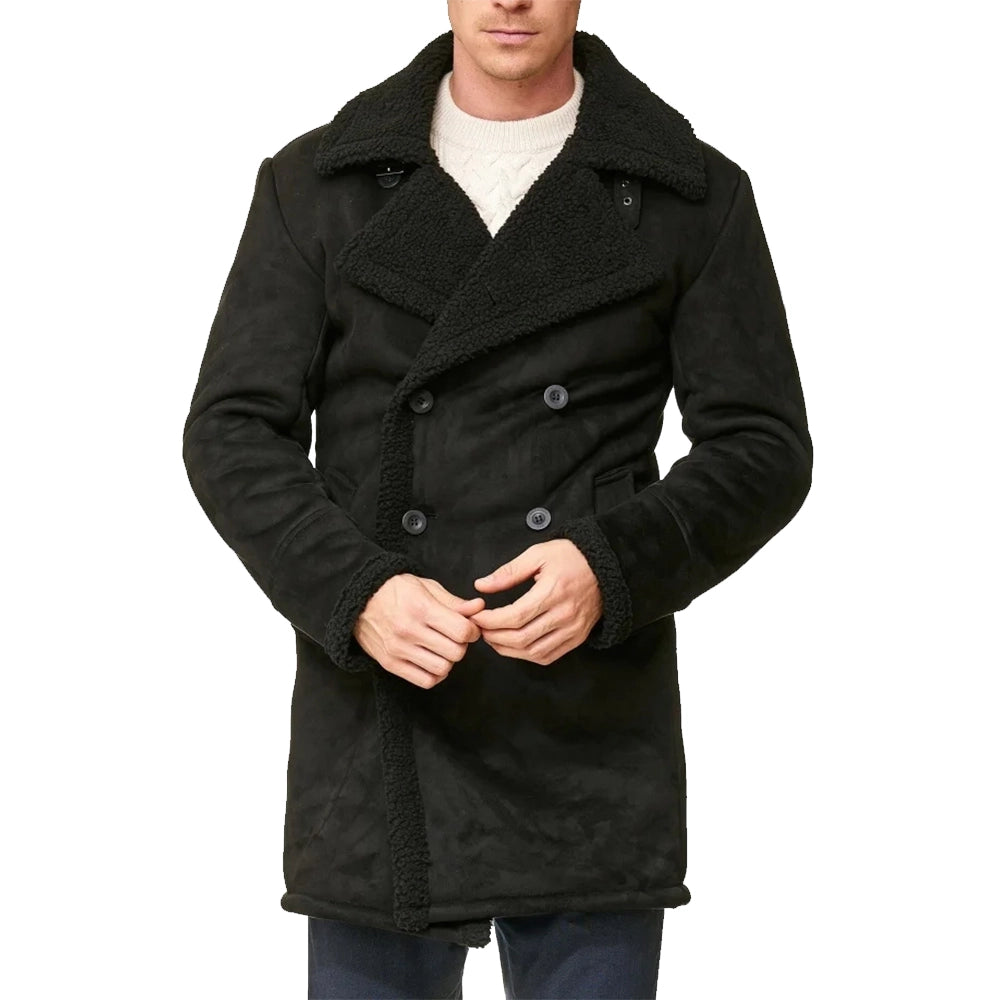 Men’s Black Double Breasted Sherpa Winter Coat