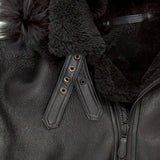 Mens Black Hooded B3 Shearling Aviator Leather Bomber Jacket