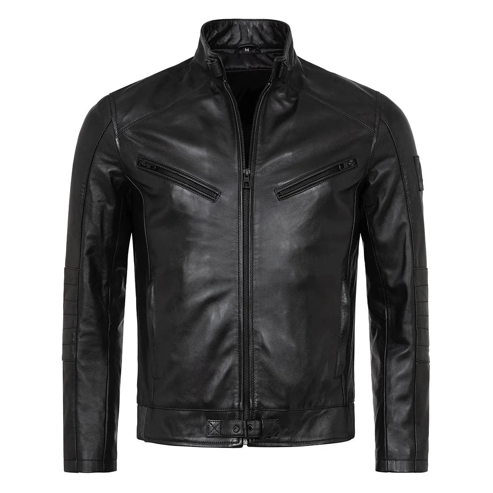 Men's Vintage Slim Fit Black Motorcycle Jacket Leather