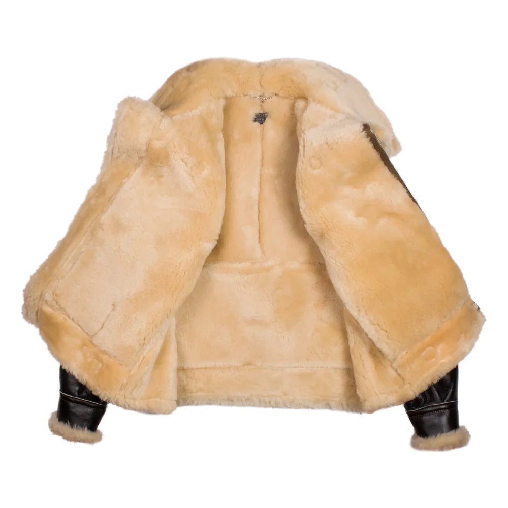 Mens USAAF Type B-3 Bomber Aviator Pilot Sheep Leather Flight Jacket