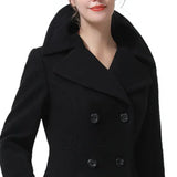 Women’s Classic Black Double Breasted Wool Blend Coat