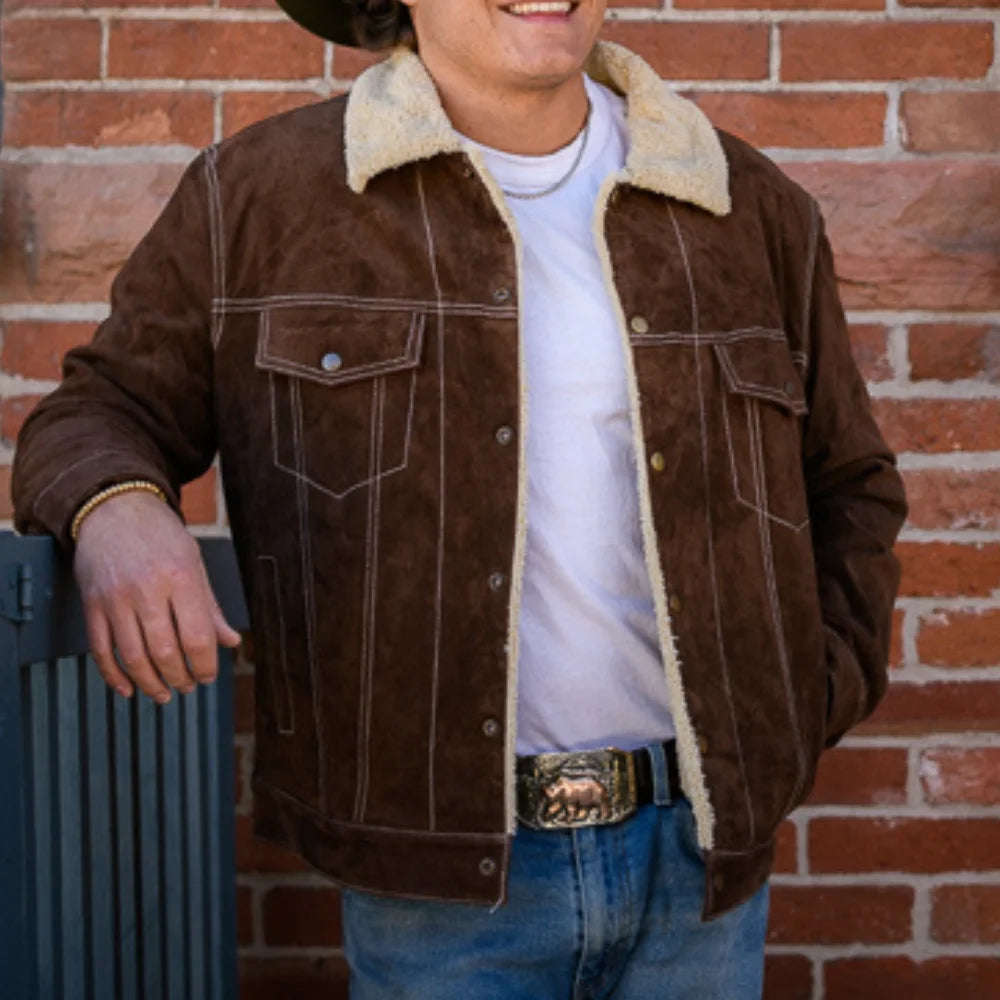 Men's Sherpa Boar Suede Brown Jacket
