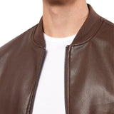 Mens Chocolate Brown Leather Bomber Jacket