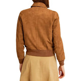 Womens Camel Lauren Brown Suede Bomber Jacket