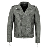 Men's Brando Real Leather Vintage Grey Buff Biker Jacket