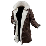 Men's Brown Real Leather Sherpa Lining Bane Coat - Winter Coat