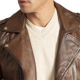 Mens Distressed Brown Leather Motorcycle Jacket