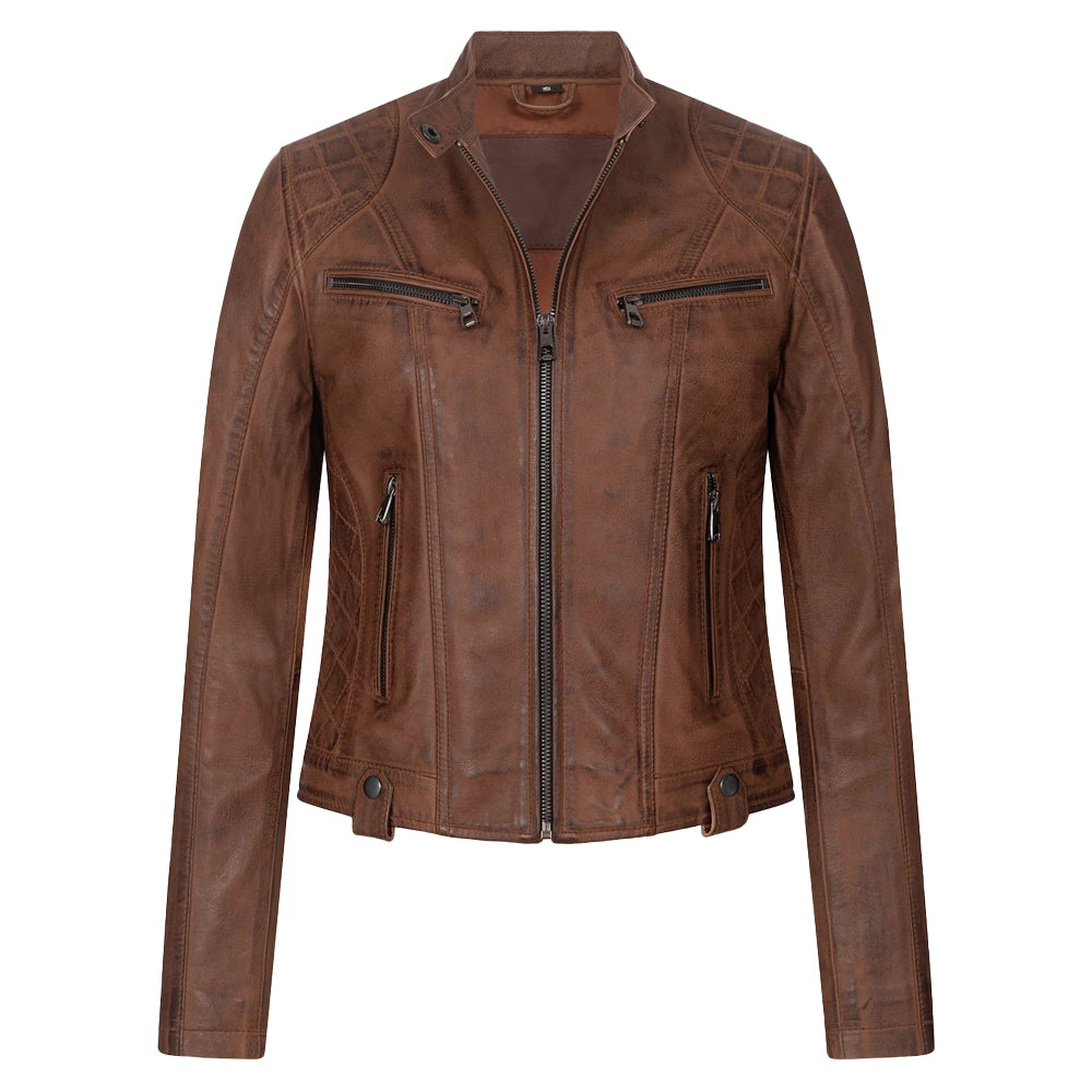 Vintage Brown Leather Jacket Womens