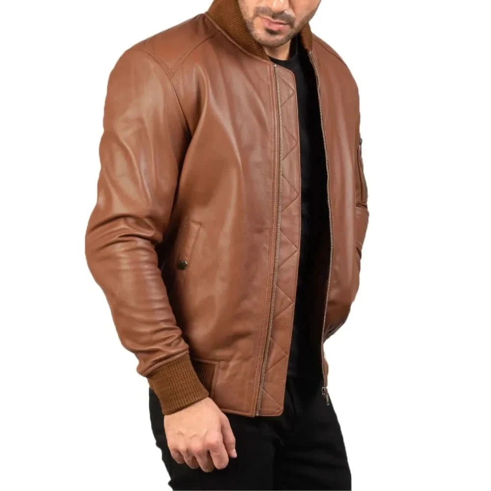 Men's Western Brown Vintage Leather Bomber Jacket