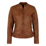 Genuine Biker Brown Cognac Leather Jacket Womens
