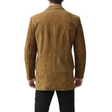 Slim Fit Notch Lapel Camel Brown Suede Leather Blazer Mens