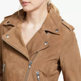 Women Brown Moto Suede Jacket