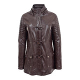 Women’s Ariel Brown Sheepskin Leather Duffle Coat with Removable Sherpa Hood