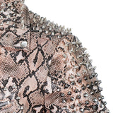 Men’s Snakeskin Pattern Studded Leather Biker Jacket