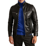 Mens Signature Black Leather Cafe Racer Motorcycle Jacket