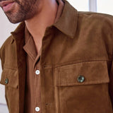 Men's Shirt Style Camel Brown Suede Trucker Jacket