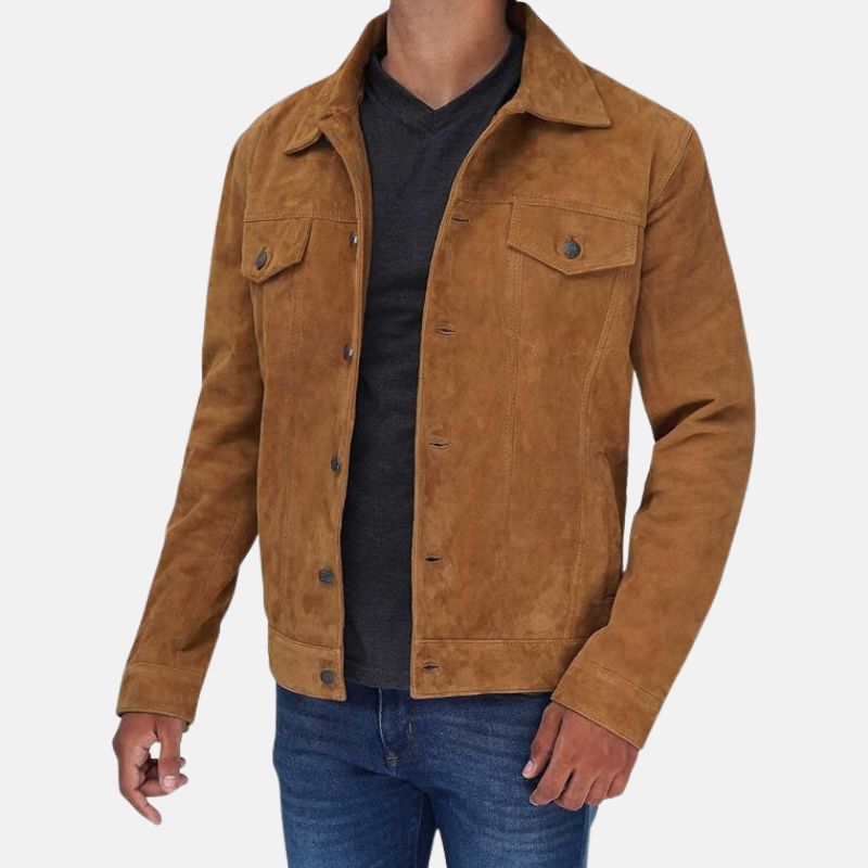 Mens Camel Brown Suede Shirt Jacket