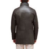 Men’s Dark Brown Lamb Leather Car Coat with Detachable Quilted Vest
