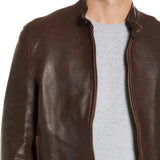 Men's Real Brown Cafe Racer Leather Jacket