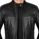 Men's Lambskin Leather Black Cafe Racer Jacket