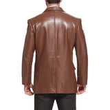 Mens Notched Lapel Two Button Brown Leather Blazer