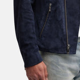 Men's Dark Blue Suede Moto Jacket