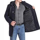 Men’s Dark Blue Wool Blend Hooded Duffle Coat