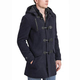 Men’s Dark Blue Wool Blend Hooded Duffle Coat