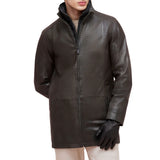 Men’s Dark Brown Lamb Leather Car Coat with Detachable Quilted Vest