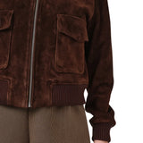 Womens Camel Lauren Brown Suede Bomber Jacket