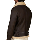 Men's Dark Brown Shirt Collar Shearling Lamb Biker Jacket