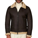 Men's Dark Brown Shirt Collar Shearling Lamb Biker Jacket