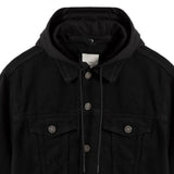 Black Hooded Denim Jacket Mens - Close Up
