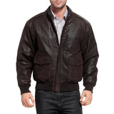Men's Distressed Brown Leather A2 Bomber Jacket Model Wearing