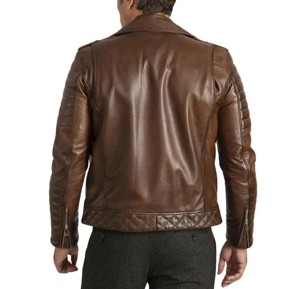 Mens Distressed Brown Leather Motorcycle Jacket