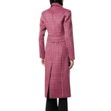 Womens Pink Plaid Wool Long Coat