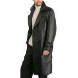Mens Double Breasted Black Lambskin Leather Trench Coat