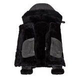 Womens Hooded Shearling Black Bomber Aviator Jacket