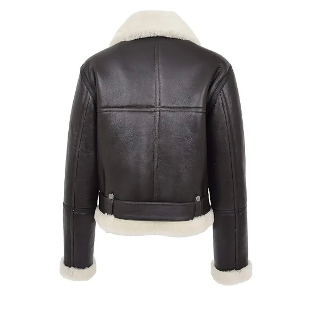 Womens Sheepskin B3 Belted Black Leather Shearling Jacket