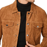 Logan Light Brown Trucker Suede Jacket
